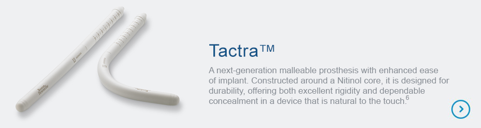 Tactra Malleable Penile Prosthesis product image and summary.