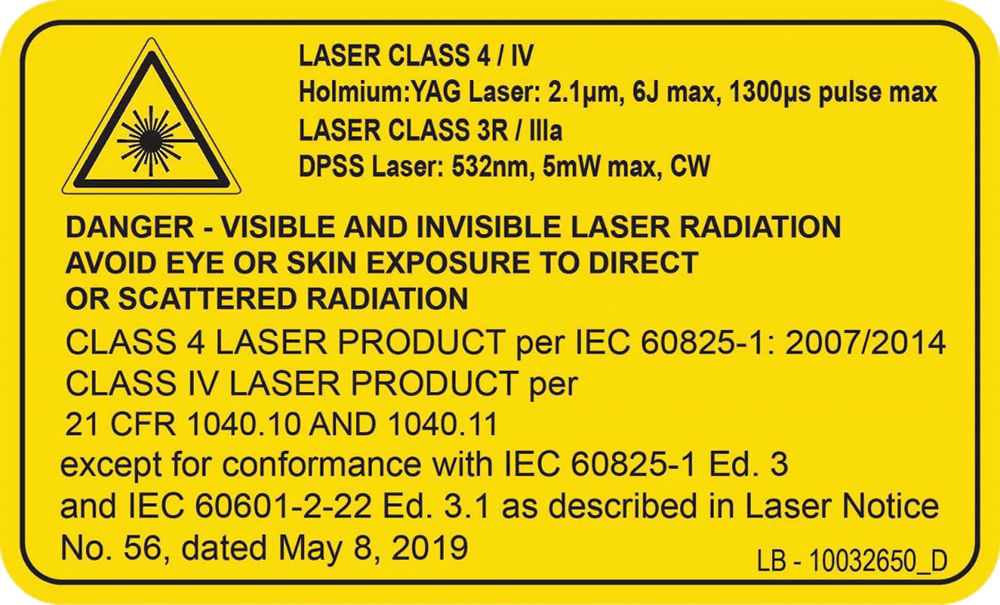 120H Holmium laser warning label.